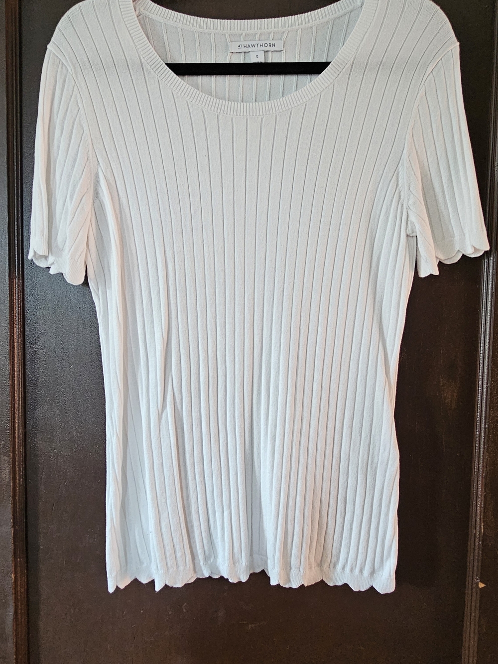 41 Hawthorn Women's White Ribbed Knit Short Sleeve Scoop Neck Top, Medium